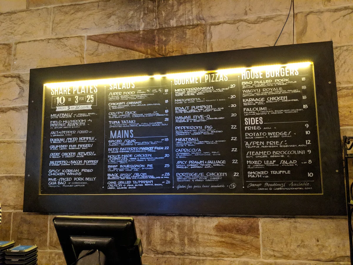 Menu, Greenwood Hotel