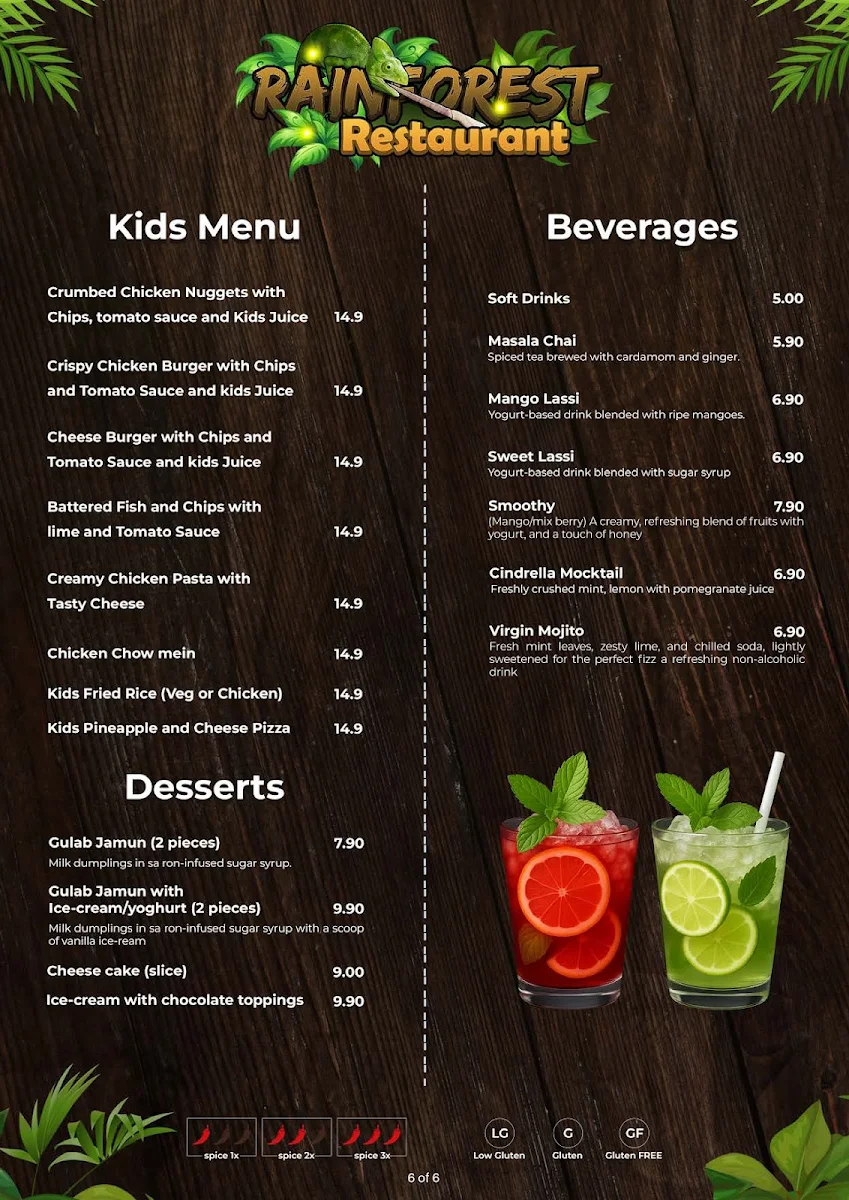 Menu, Rainforest Restaurant