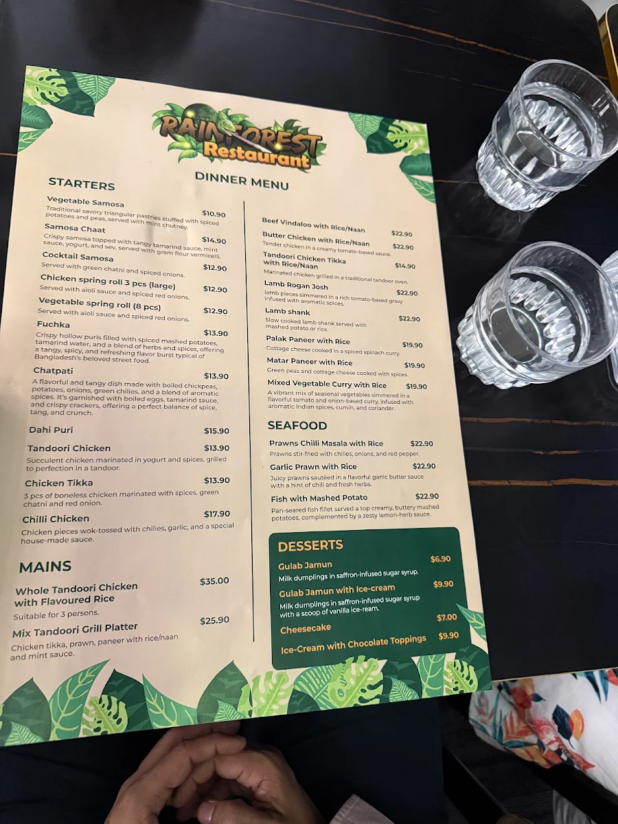 Menu, Rainforest Restaurant