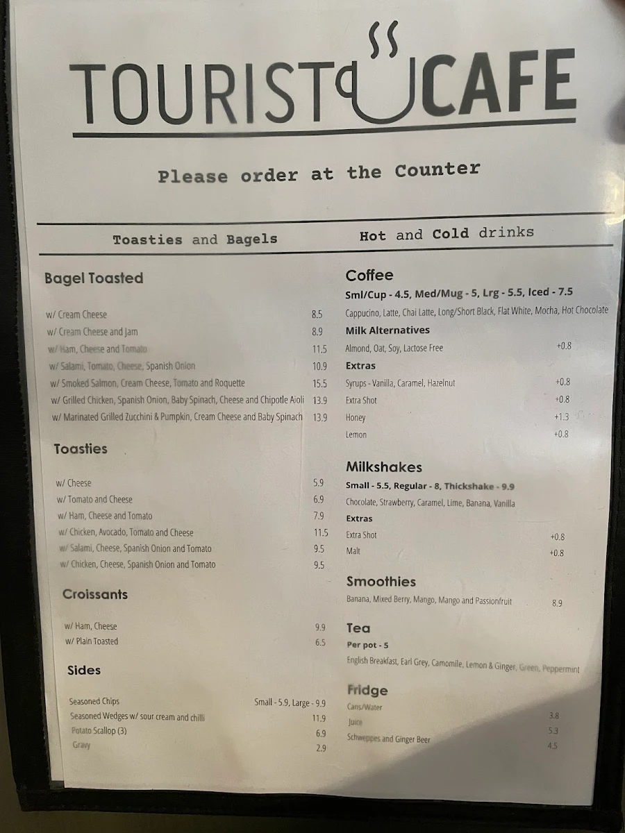 Menu, Tourist Cafe