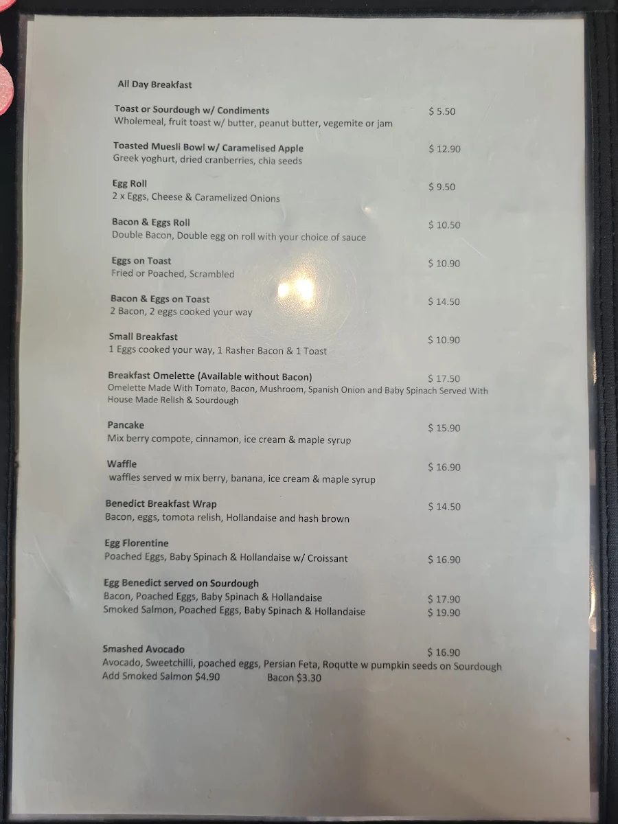 Menu, Tourist Cafe