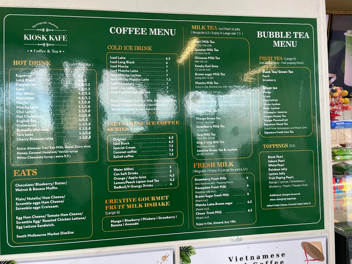 Menu, Kiosk Cafe
