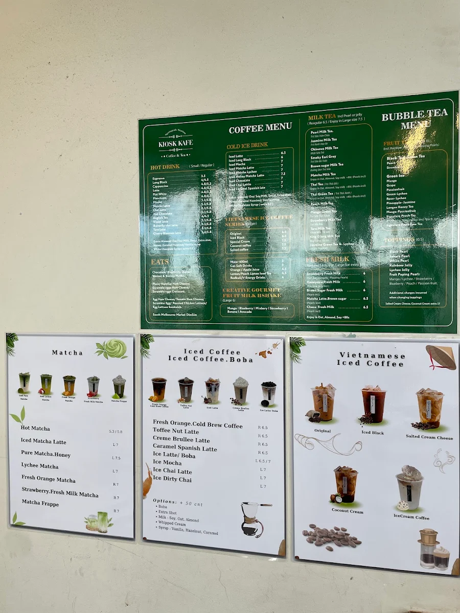 Menu, Kiosk Cafe