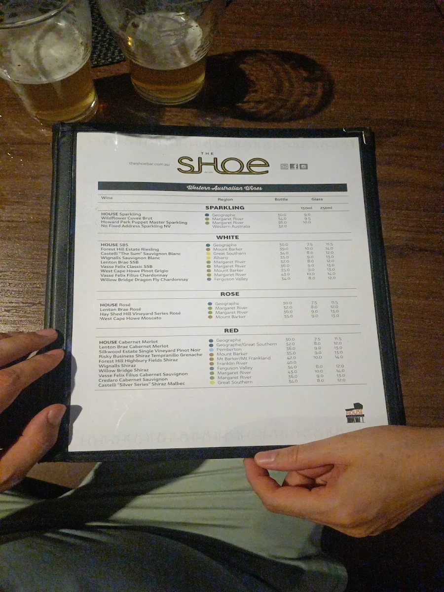 Menu, The Shoe Bar and Cafe