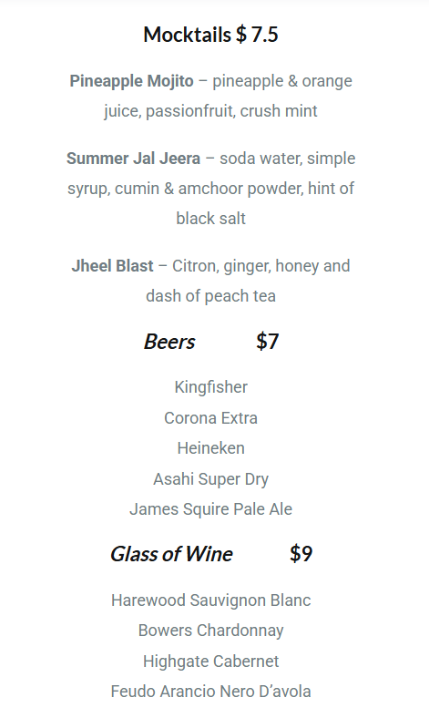 Menu, Jheel