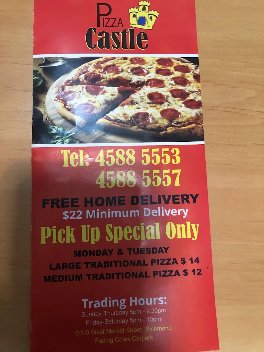 Menu, Pizza Castle
