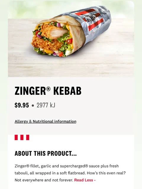 Menu, KFC Tweed Heads