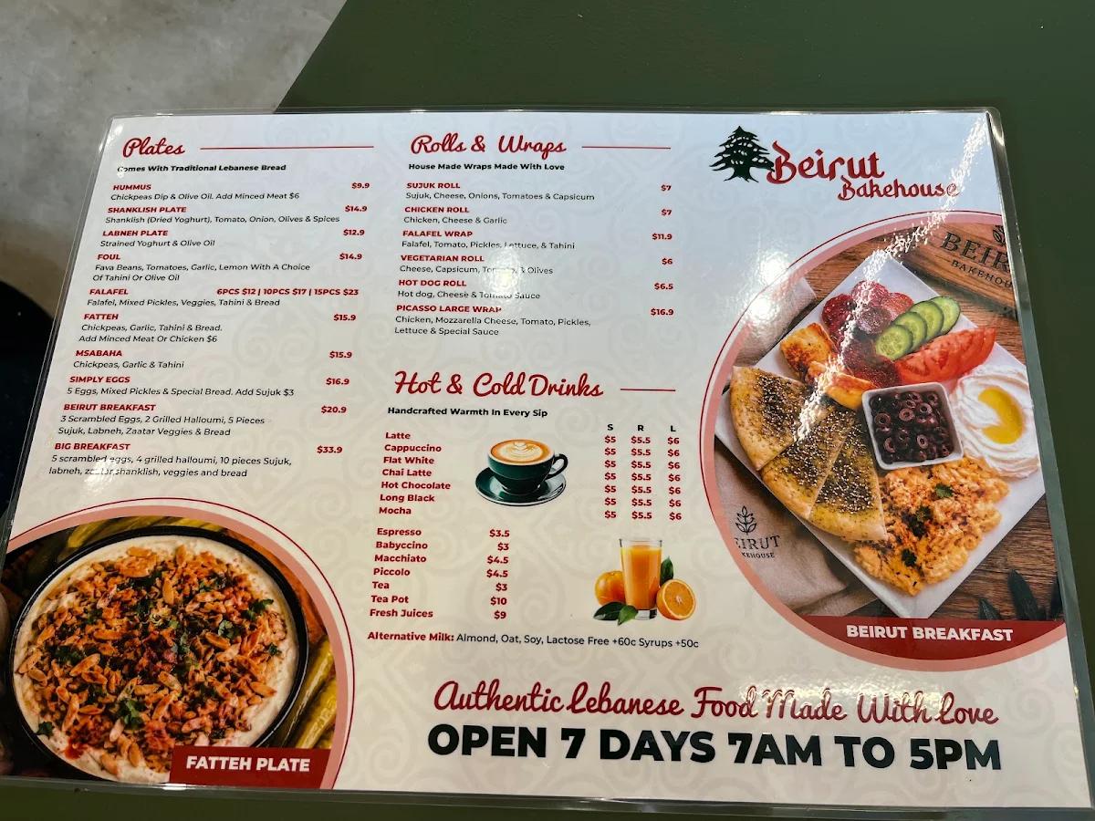 Menu, BEIRUT BAKEHOUSE