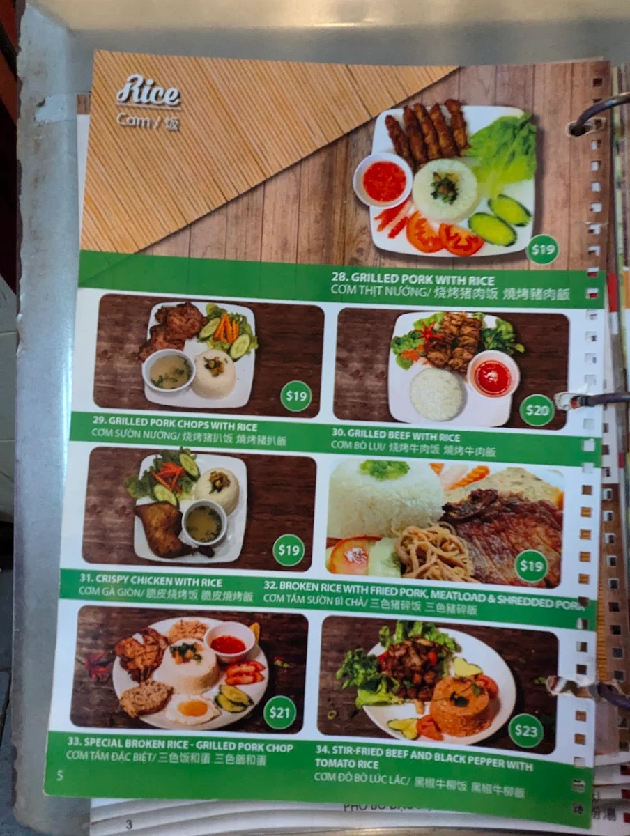 Menu, Pho Pasteur