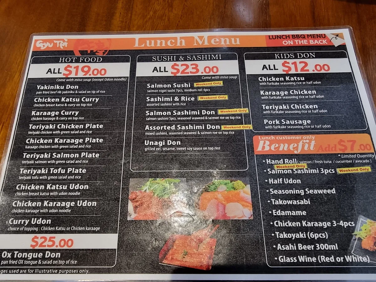 Menu, GyuTei Japanese BBQ
