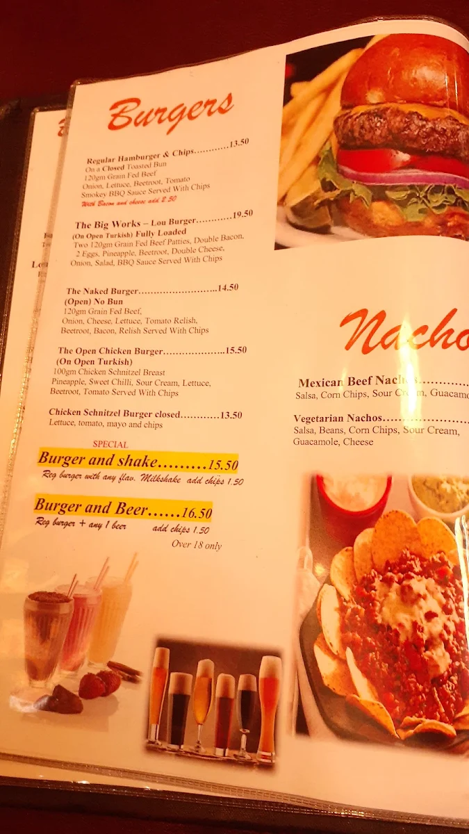 Menu, Lou's Cafe Restaurant