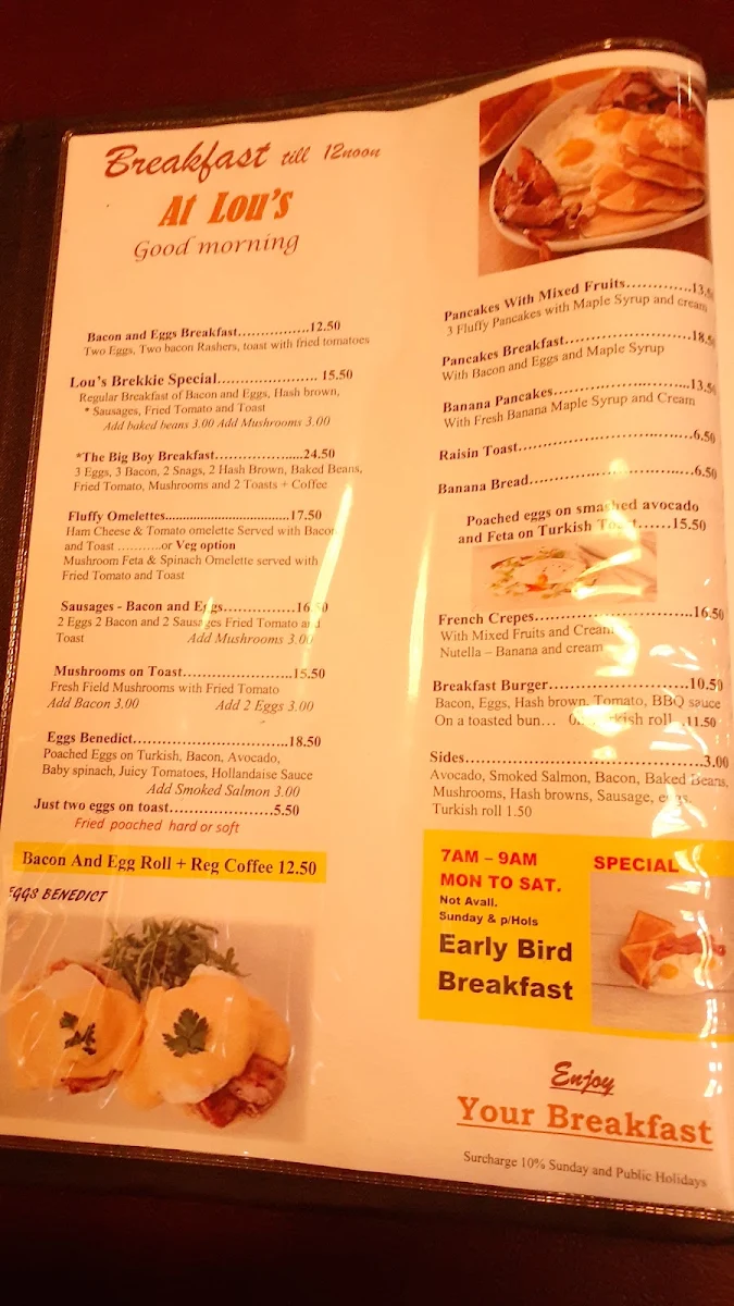 Menu, Lou's Cafe Restaurant