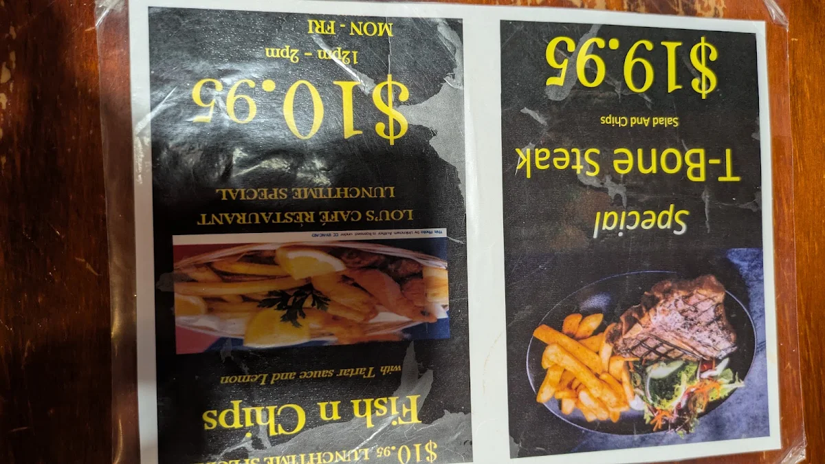 Menu, Lou's Cafe Restaurant