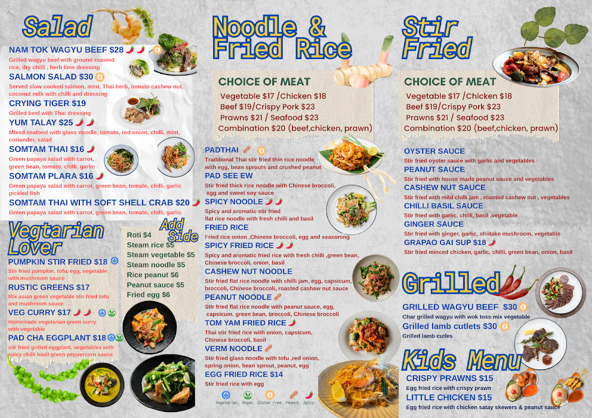 Menu, Rustic Thai Restaurant