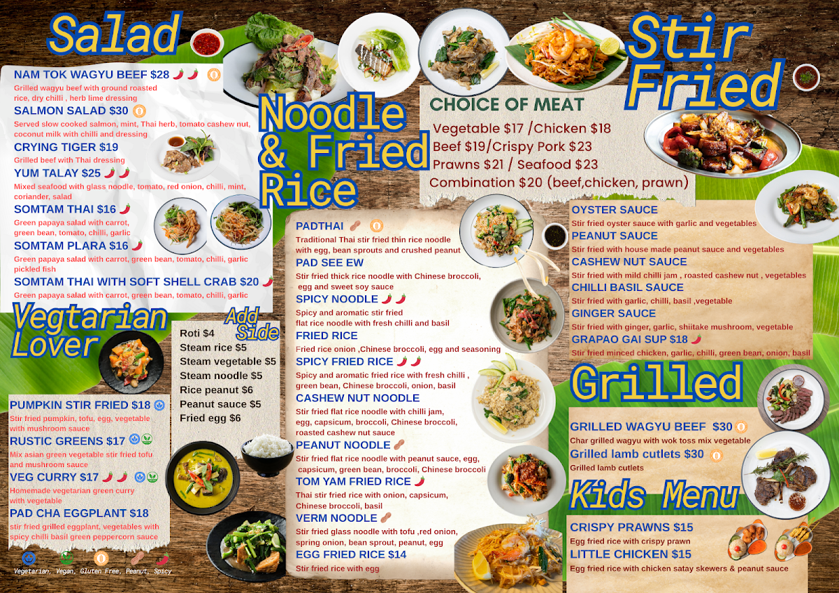 Menu, Rustic Thai Restaurant