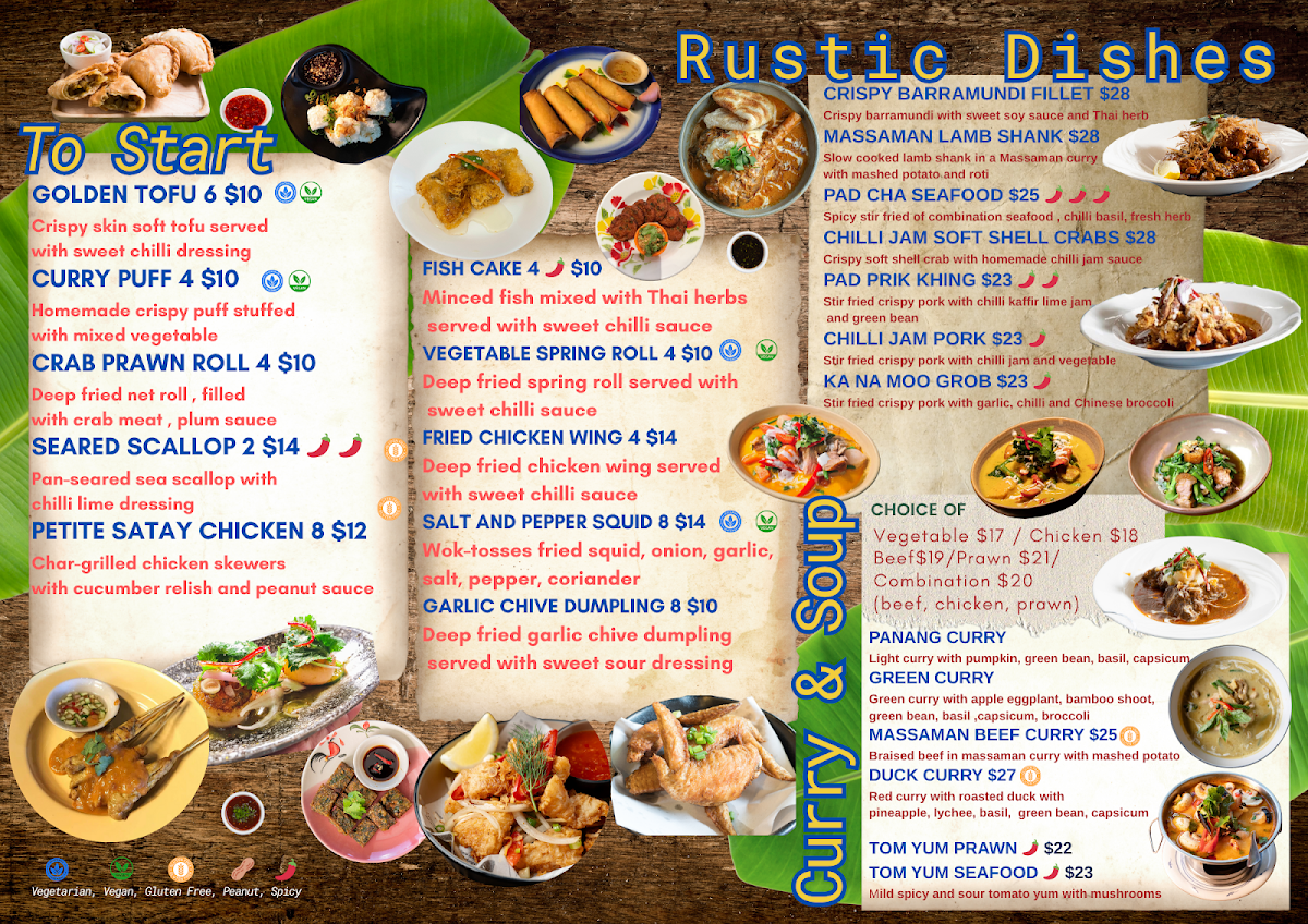 Menu, Rustic Thai Restaurant