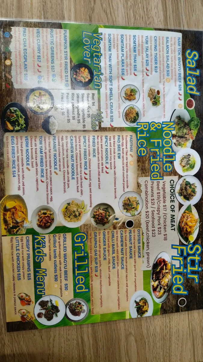 Menu, Rustic Thai Restaurant