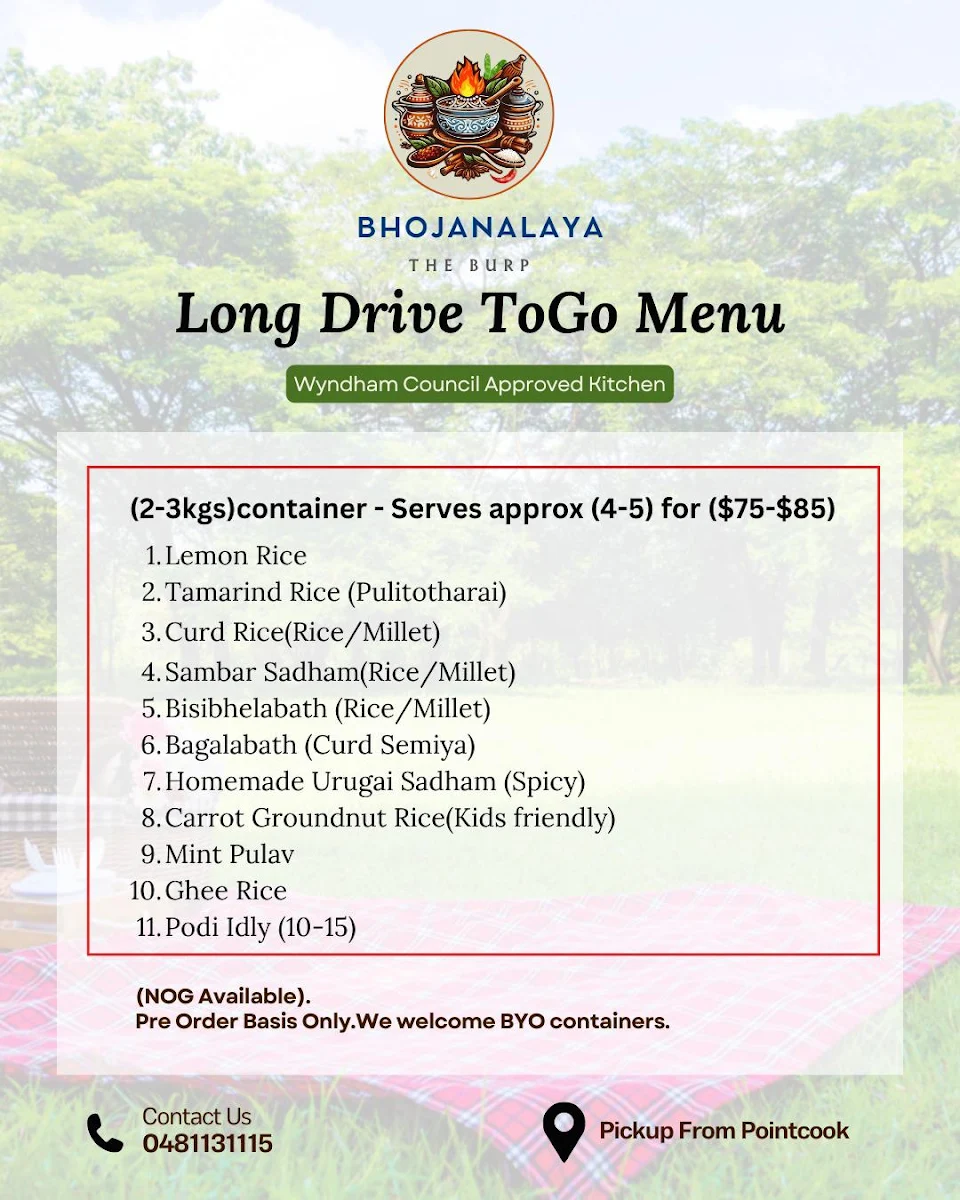 Menu, Bhojanalaya - The Burp ( Pre-order Basis South Indian Catering)