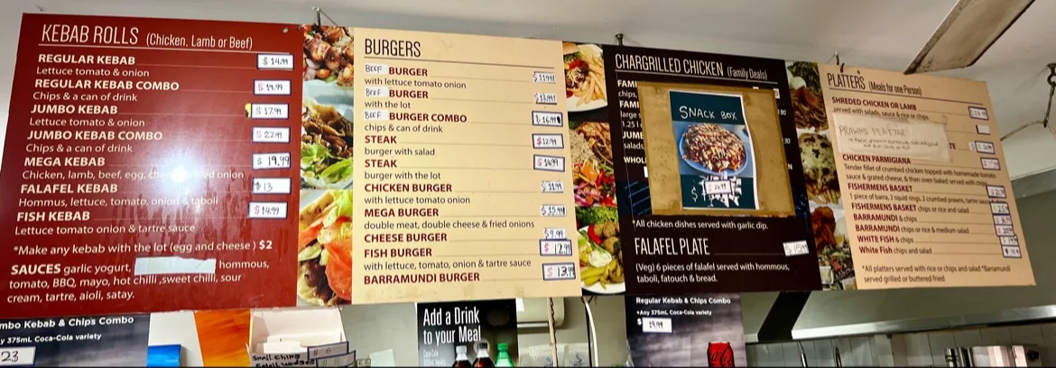 Menu, Derby Kebabs (Cairo Kebabs)