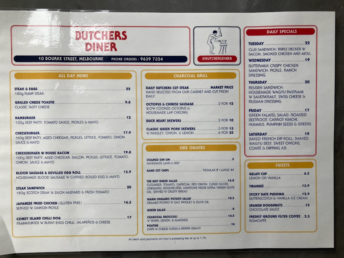 Menu, Butchers Diner
