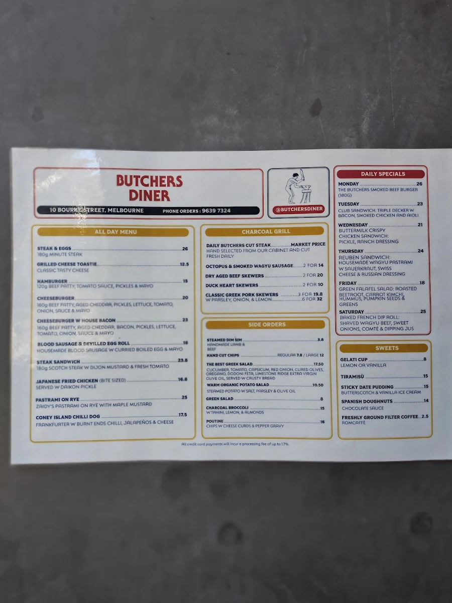 Menu, Butchers Diner