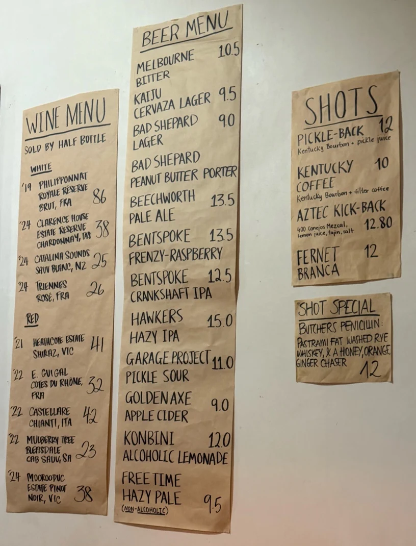 Menu, Butchers Diner