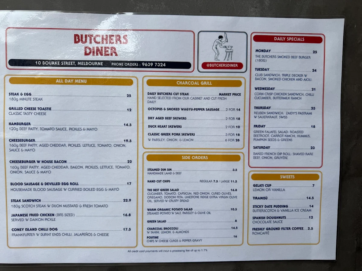 Menu, Butchers Diner