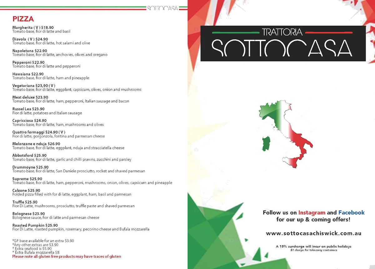 Menu, TRATTORIA SOTTO CASA