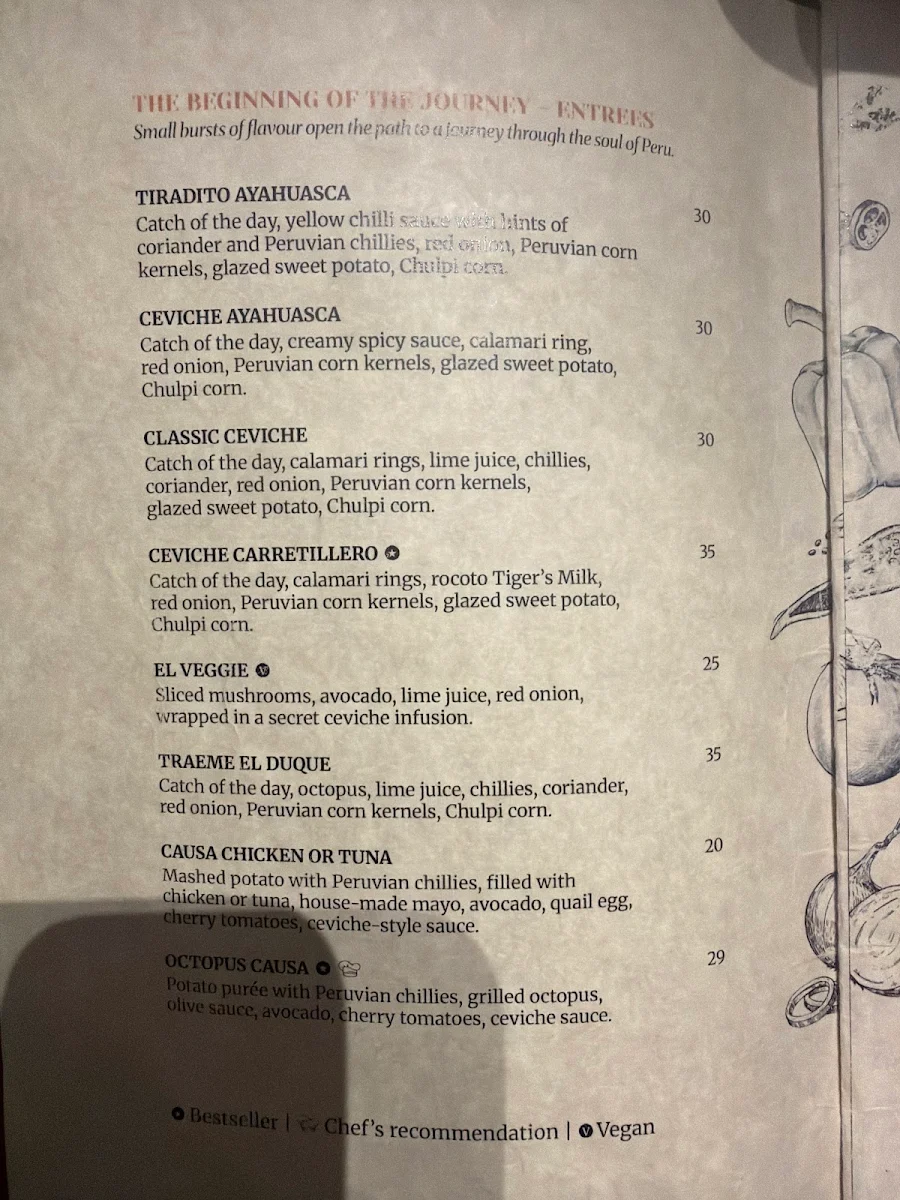 Menu, Ayahuasca Restaurant