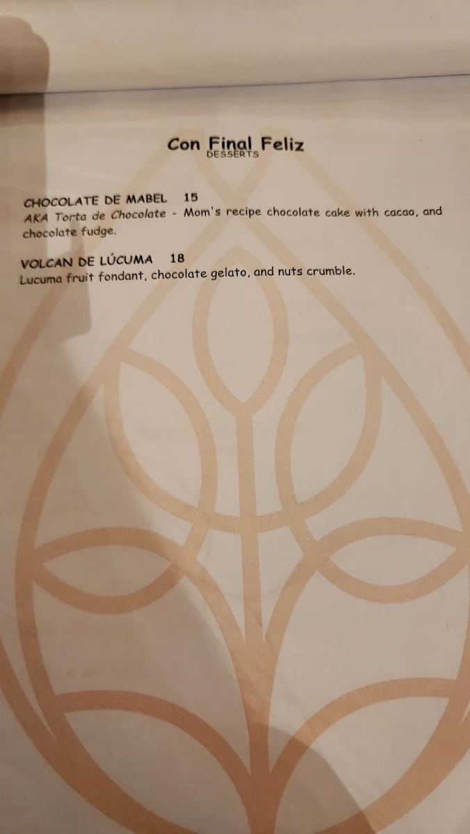 Menu, Ayahuasca Restaurant