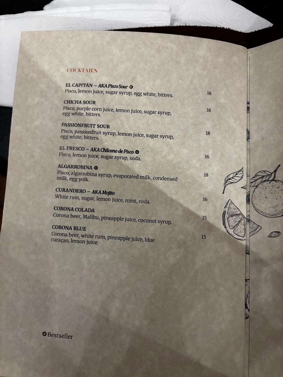 Menu, Ayahuasca Restaurant