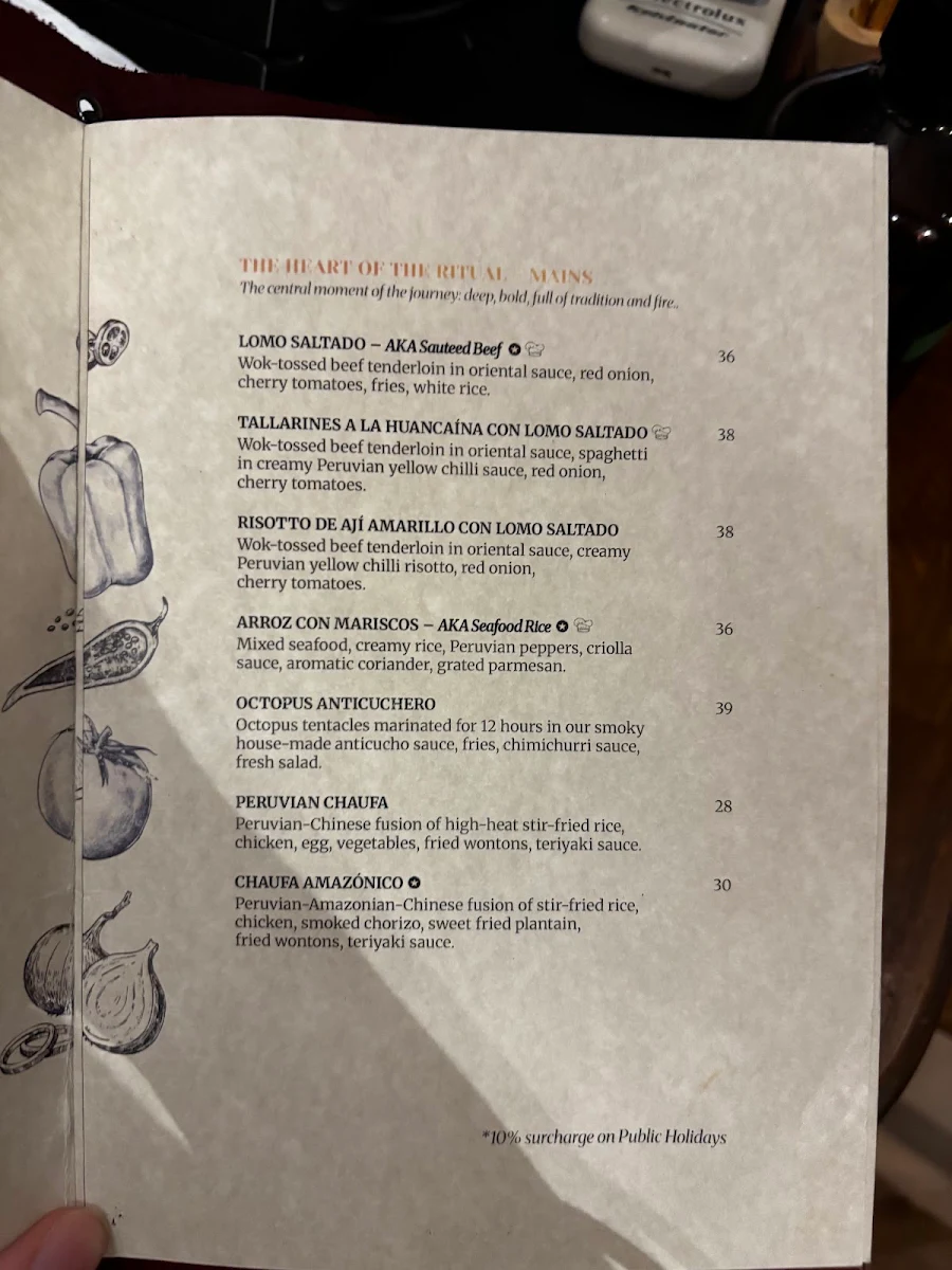 Menu, Ayahuasca Restaurant