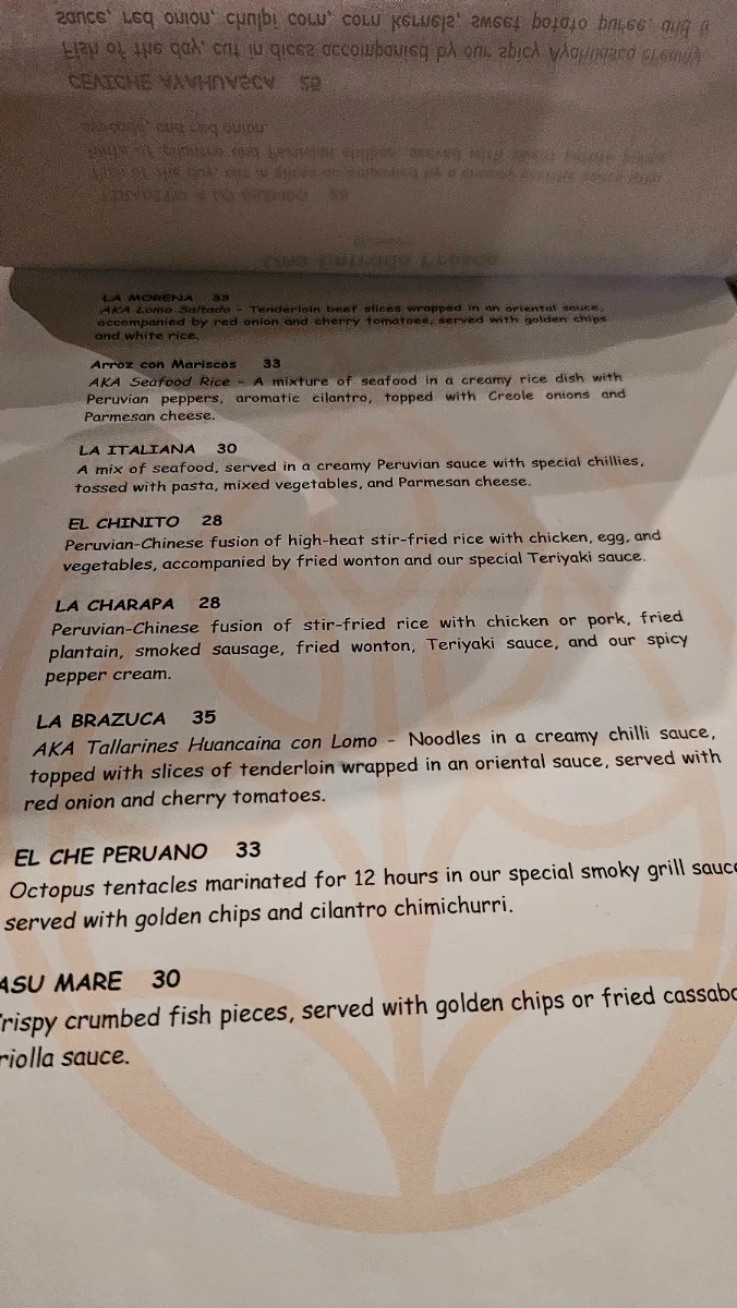 Menu, Ayahuasca Restaurant
