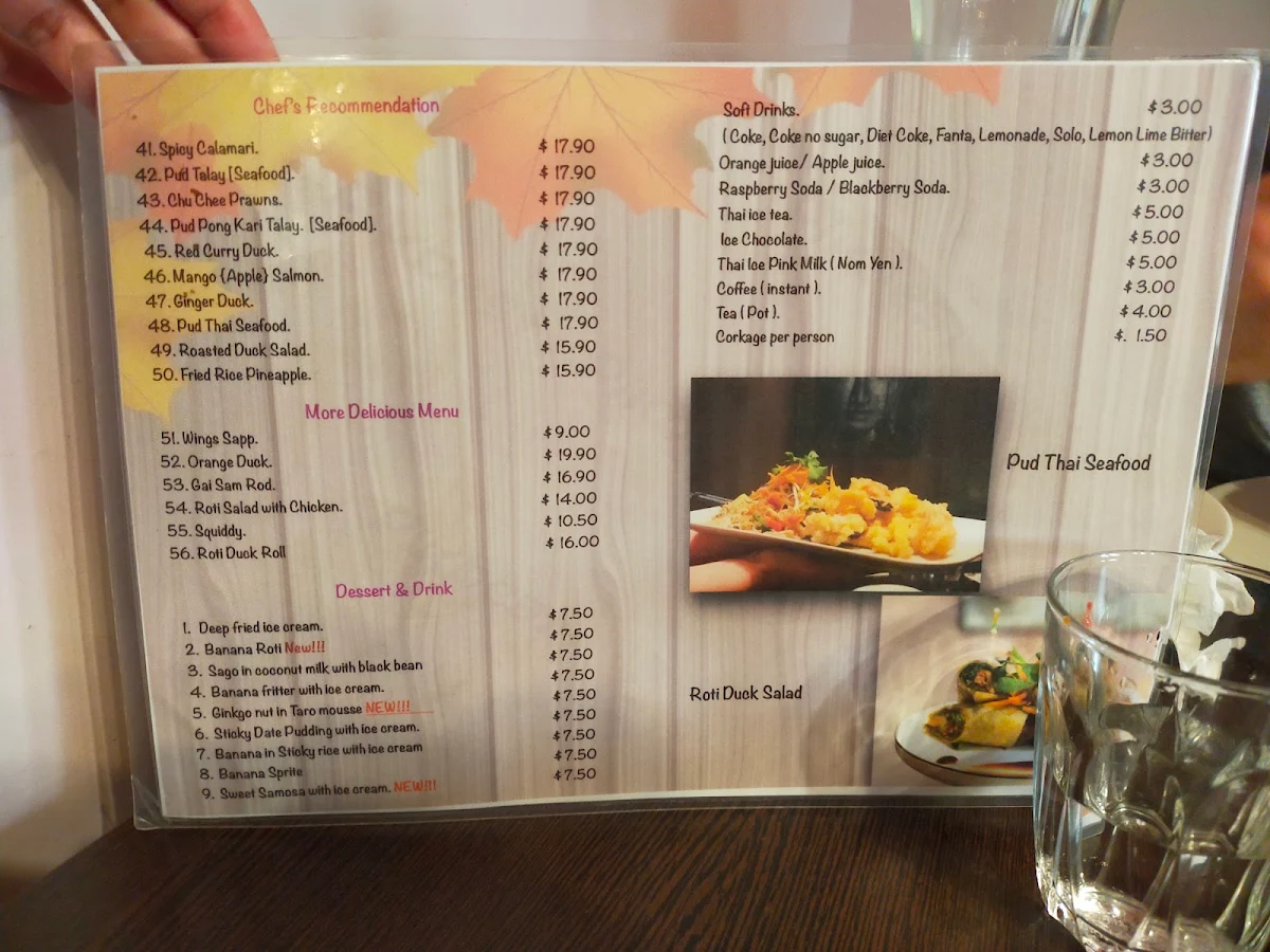 Menu, Sunanta's Thai