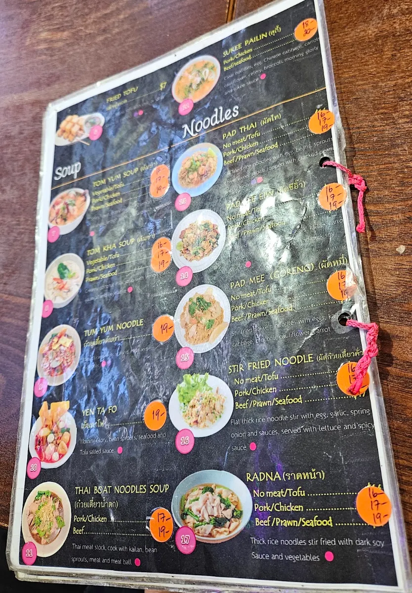 Menu, Pailin Thai Morley