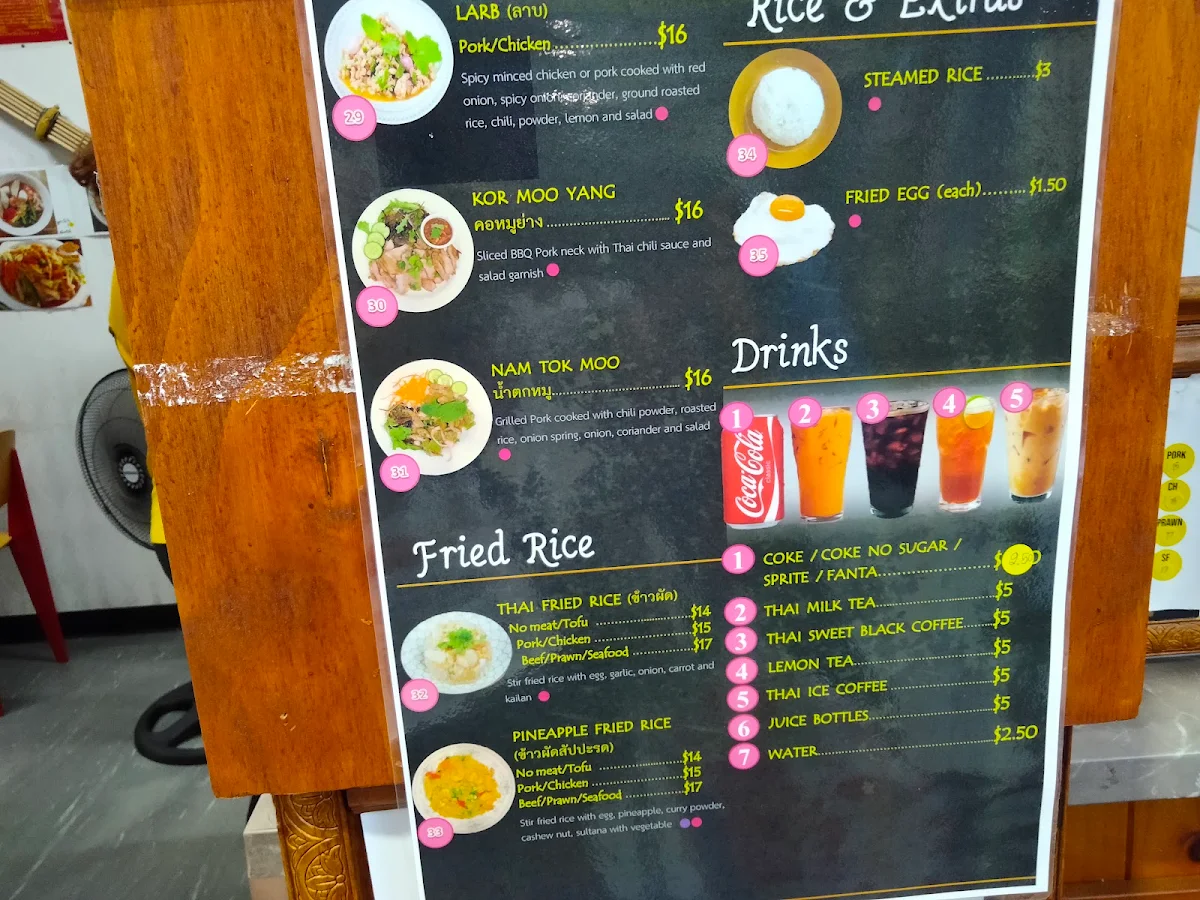 Menu, Pailin Thai Morley
