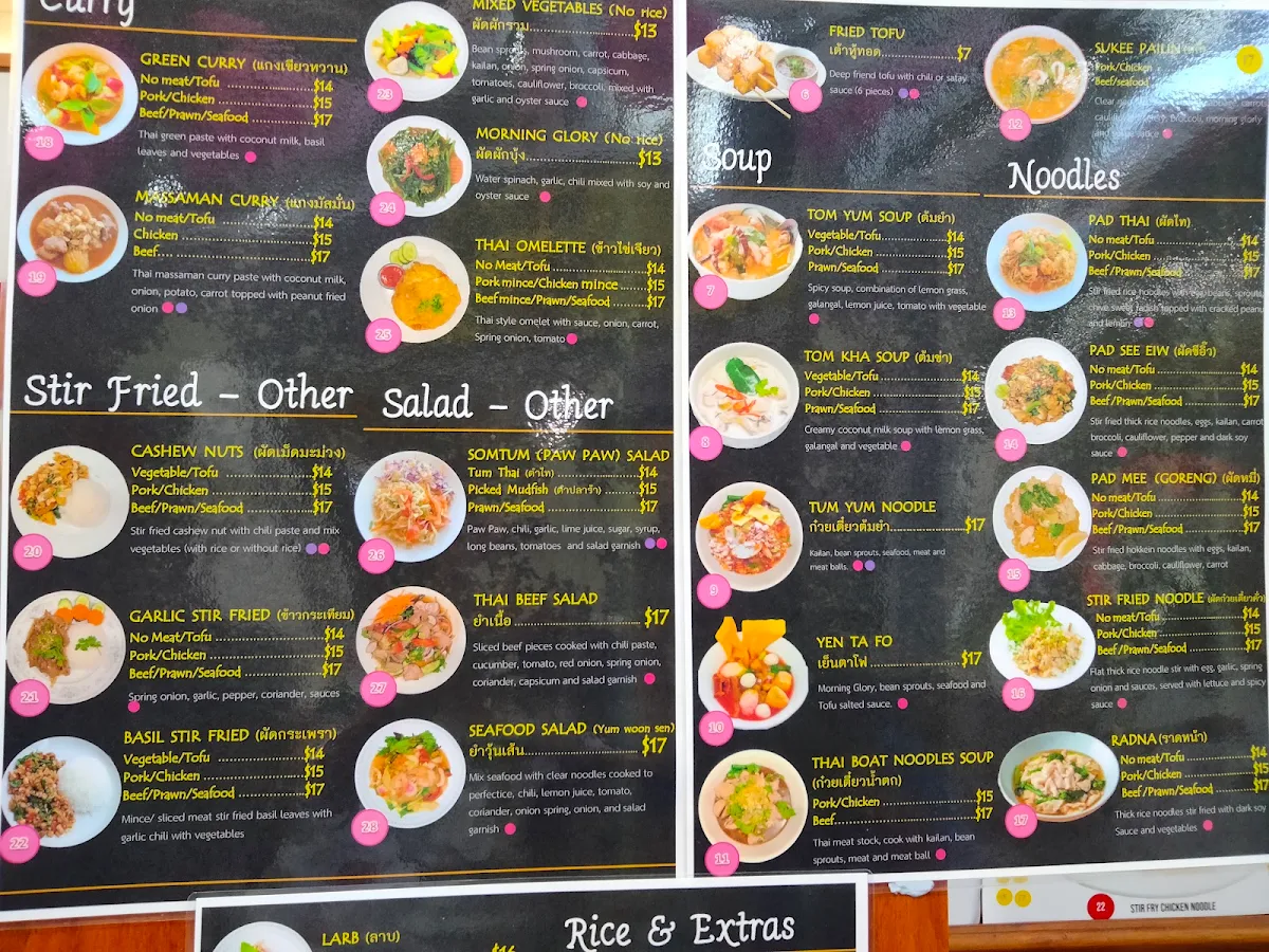 Menu, Pailin Thai Morley