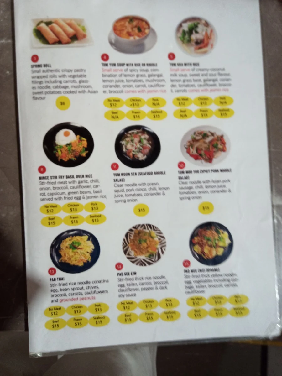 Menu, Pailin Thai Morley