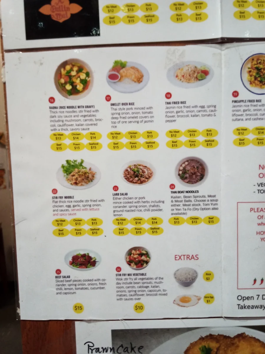 Menu, Pailin Thai Morley