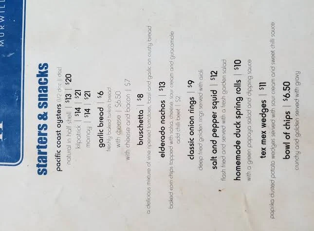 Menu, Court House Hotel Murwillumbah