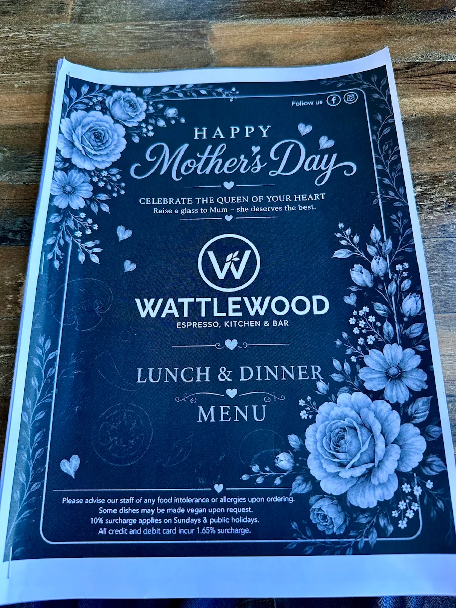 Menu, Wattlewood Espresso, Kitchen & Bar