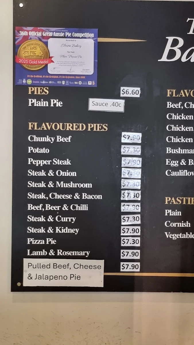 Menu, Elmore Bakery/Cafe