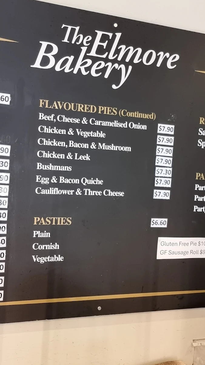 Menu, Elmore Bakery/Cafe