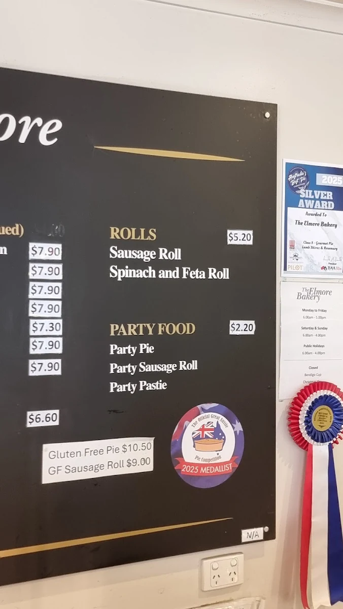 Menu, Elmore Bakery/Cafe