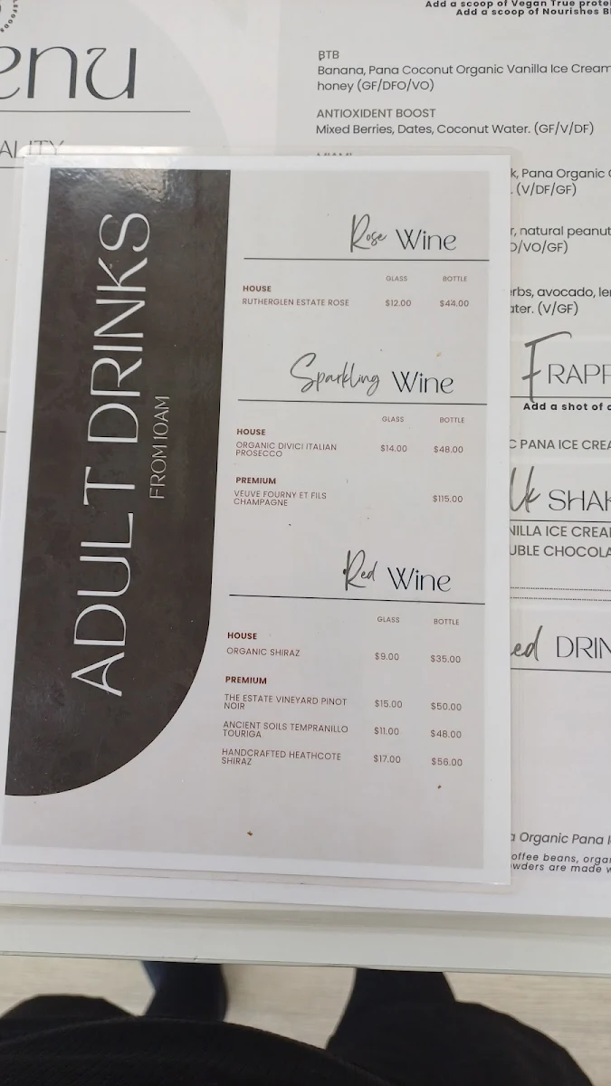 Menu, Back to Basics Organic Cafe