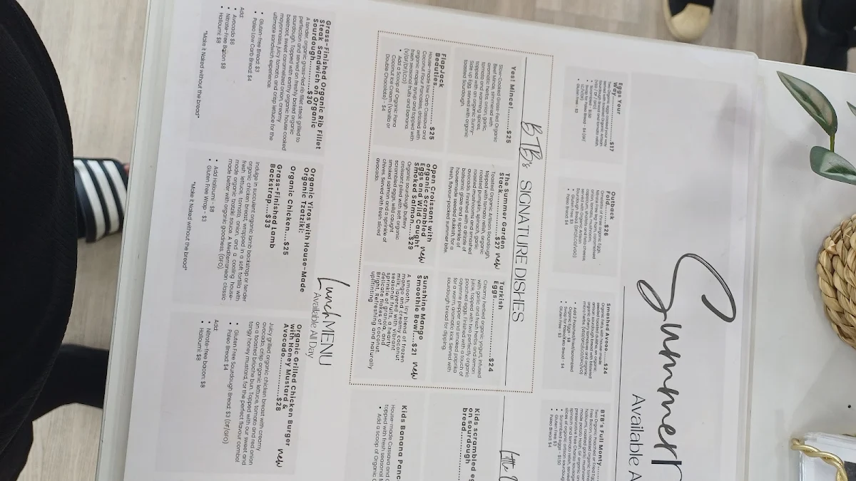 Menu, Back to Basics Organic Cafe