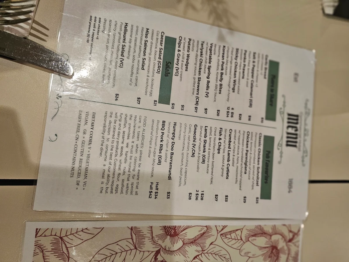 Menu, Commercial Hotel