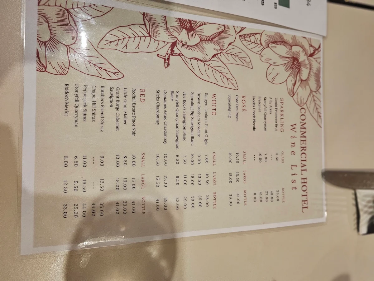 Menu, Commercial Hotel