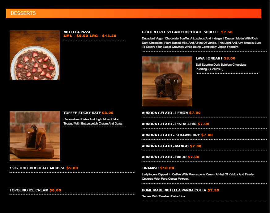 Menu, Pizza Heaven Wodonga