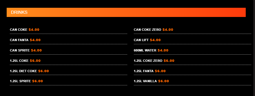 Menu, Pizza Heaven Wodonga